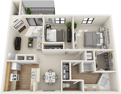1 bedroom 1 bath floor plan D at St. Johns Forest Apartments, Jacksonville, FL